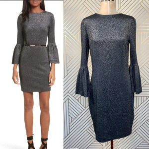 Ted‎ Baker Hanneh Fluted Metallic Knit Mini Dress
